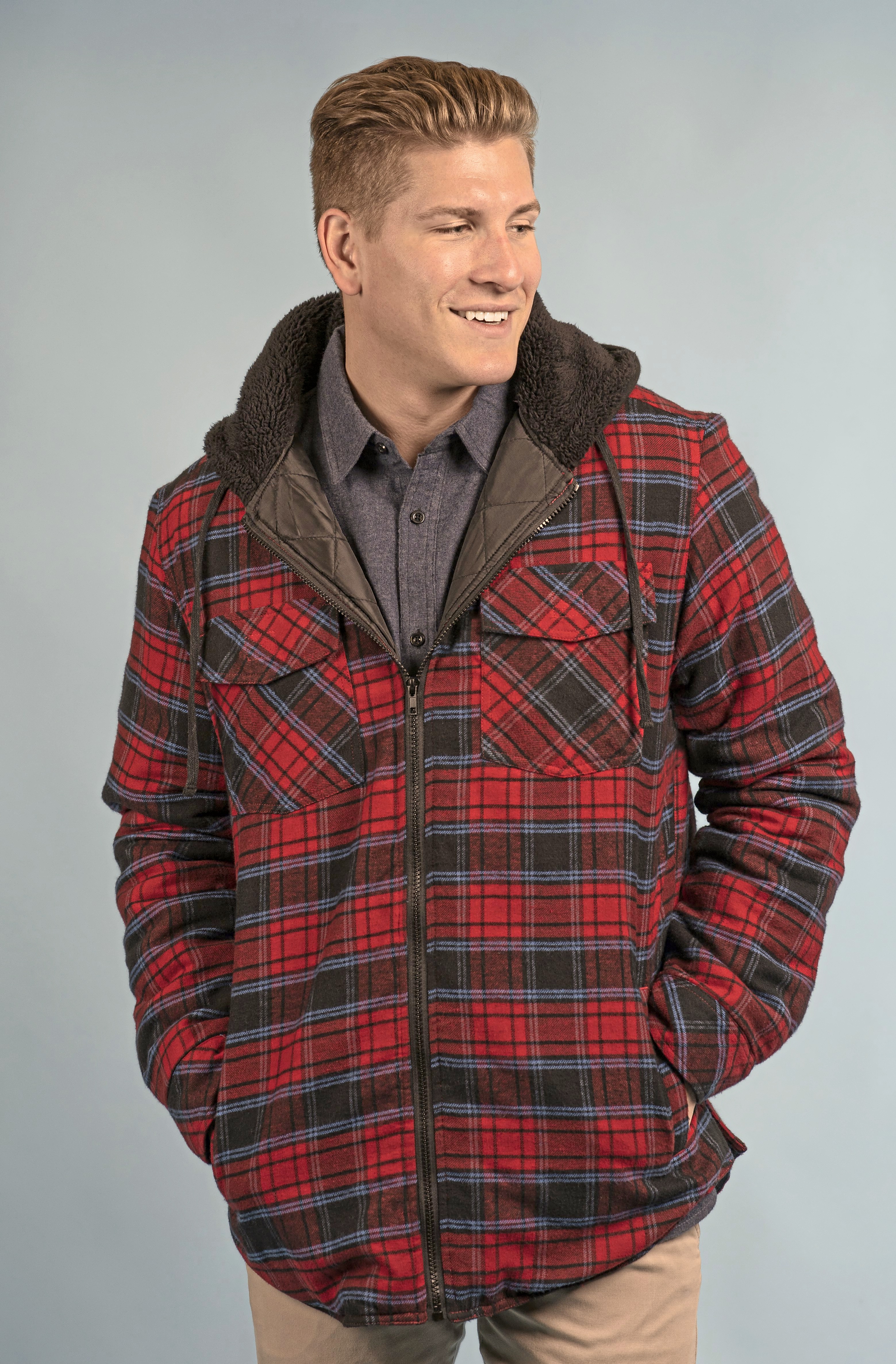 Men´s Flannel Jacket With Sherpa Hoodie - Burnside
