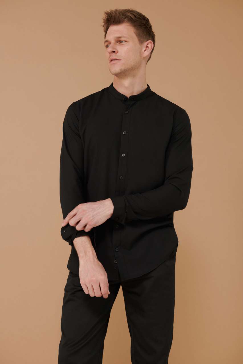 MEN'S MANDARIN SHIRT WITH ROLL-TAB SLEEVE - Henbury