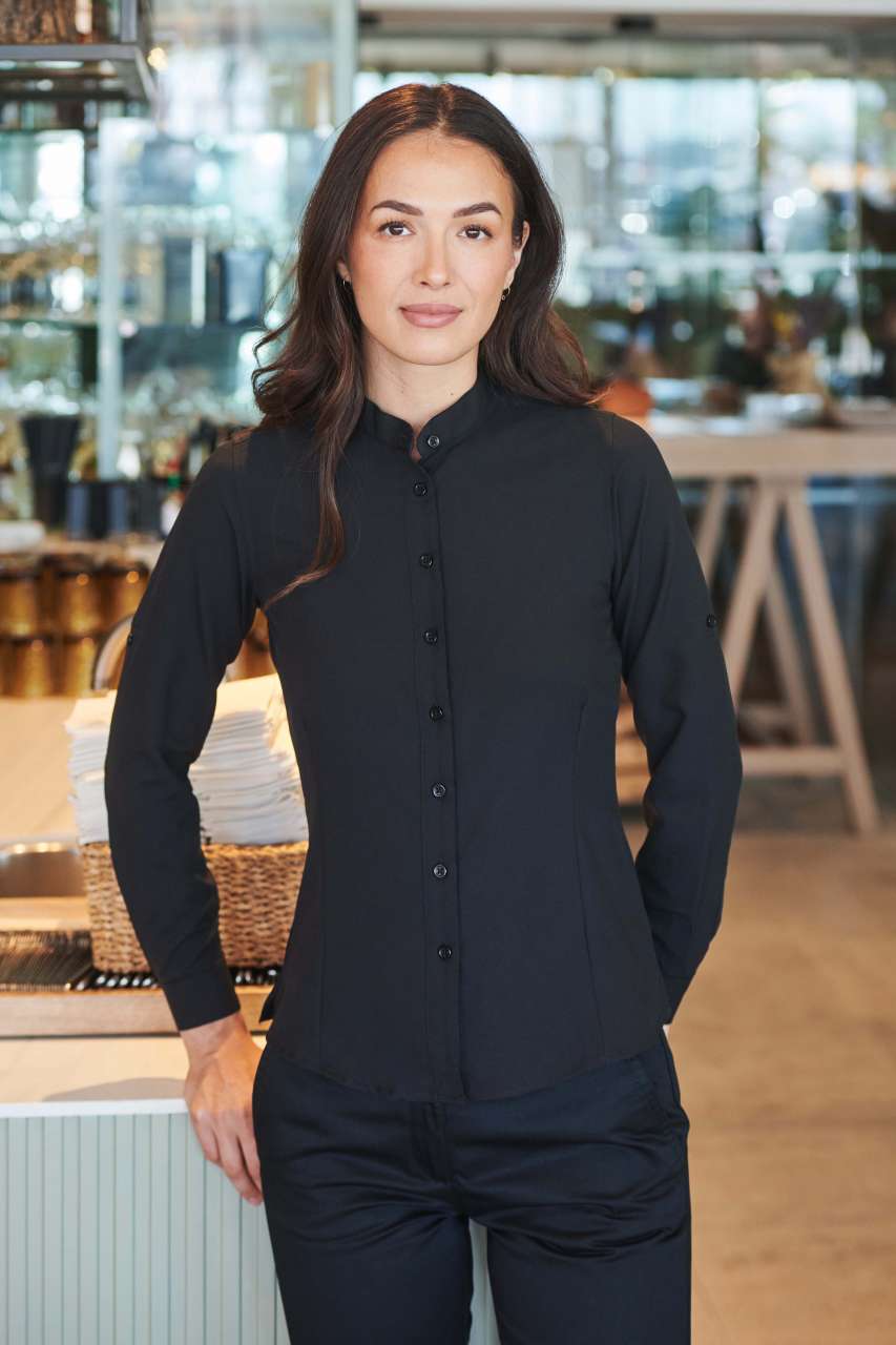 LADIES' MANDARIN SHIRT WITH ROLL-TAB SLEEVE - Henbury