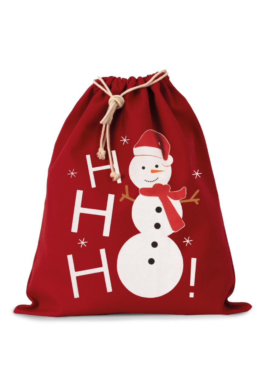 COTTON BAG WITH SNOWMAN DESIGN AND DRAWCORD CLOSURE - Kimood