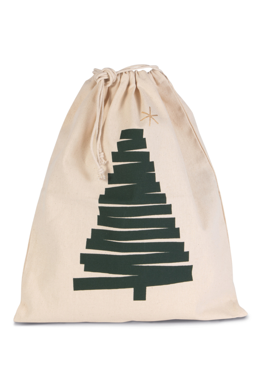 COTTON BAG WITH CHRISTMAS TREE DESIGN AND DRAWCORD CLOSURE - Kimood
