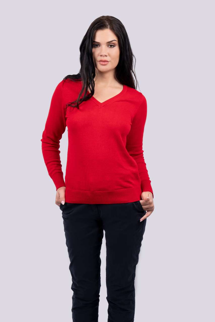 WOMEN’S V-NECK FINE GAUGE COTTON PULLOVER - Legend Classics
