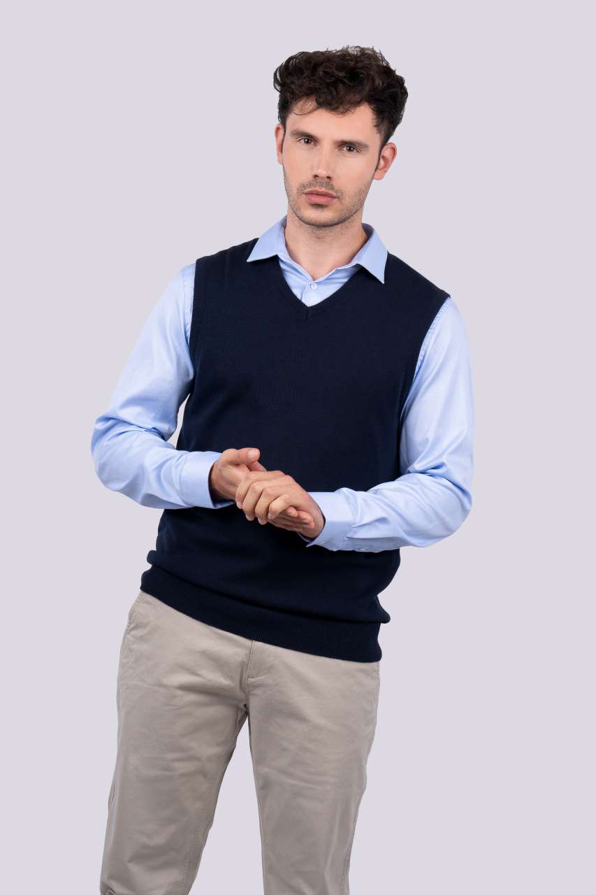 MEN’S V-NECK SLEEVELESS PULLOVER FINE GAUGE COTTON - Legend Classics