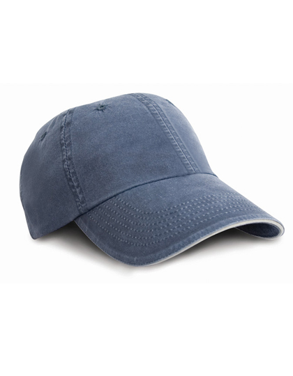 Washed Fine Line Cotton Cap With Sandwich Peak - Result Headwear