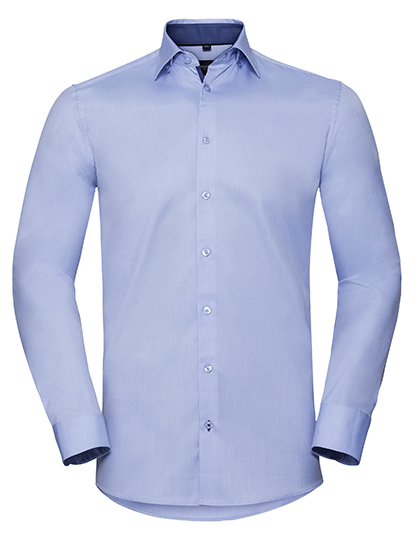 Men's Long Sleeve Tailored Contrast Herringbone Shirt - Russell Athletic Collection