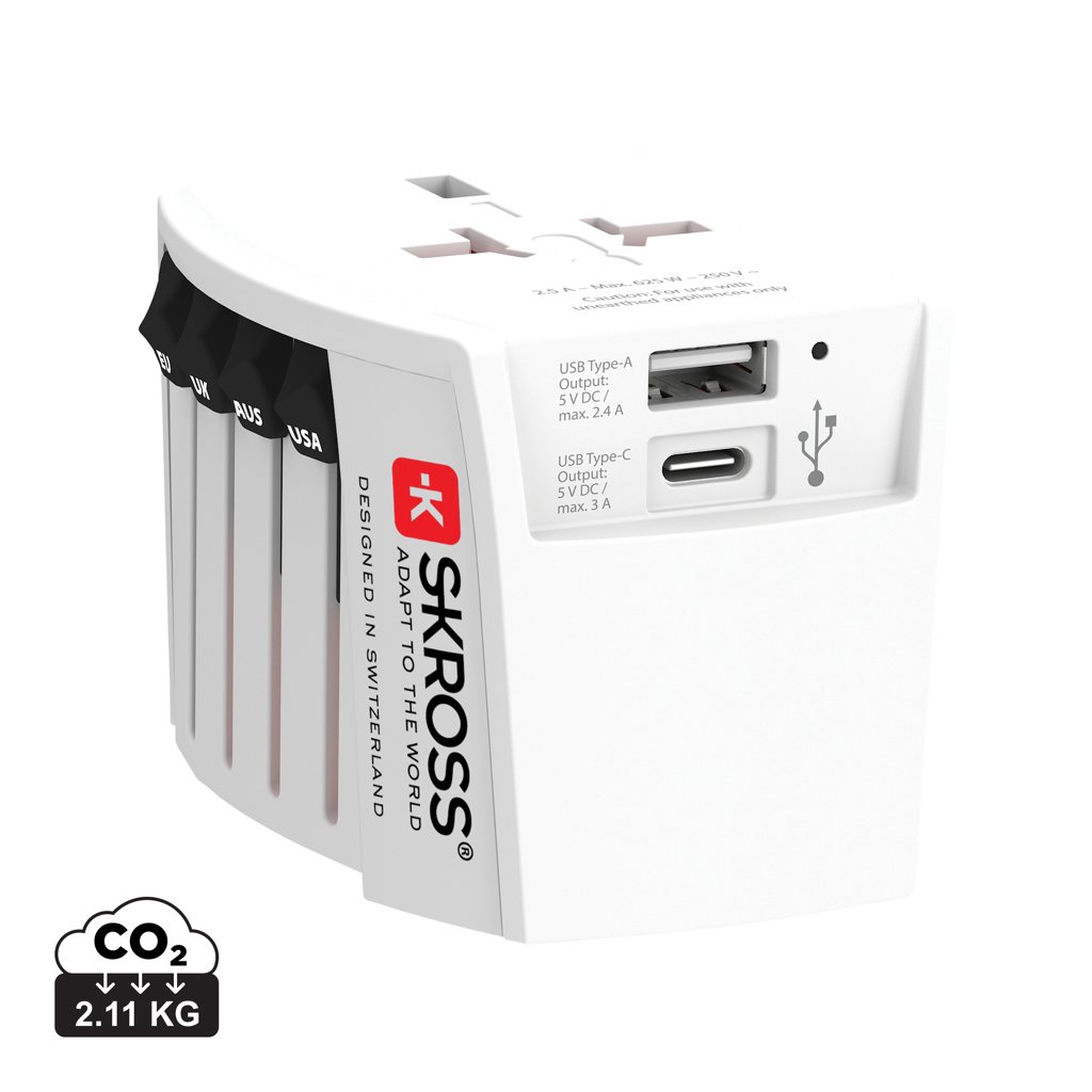 Cestovný adaptér SKROSS World MUV 2-pole s USB A a C - Skross