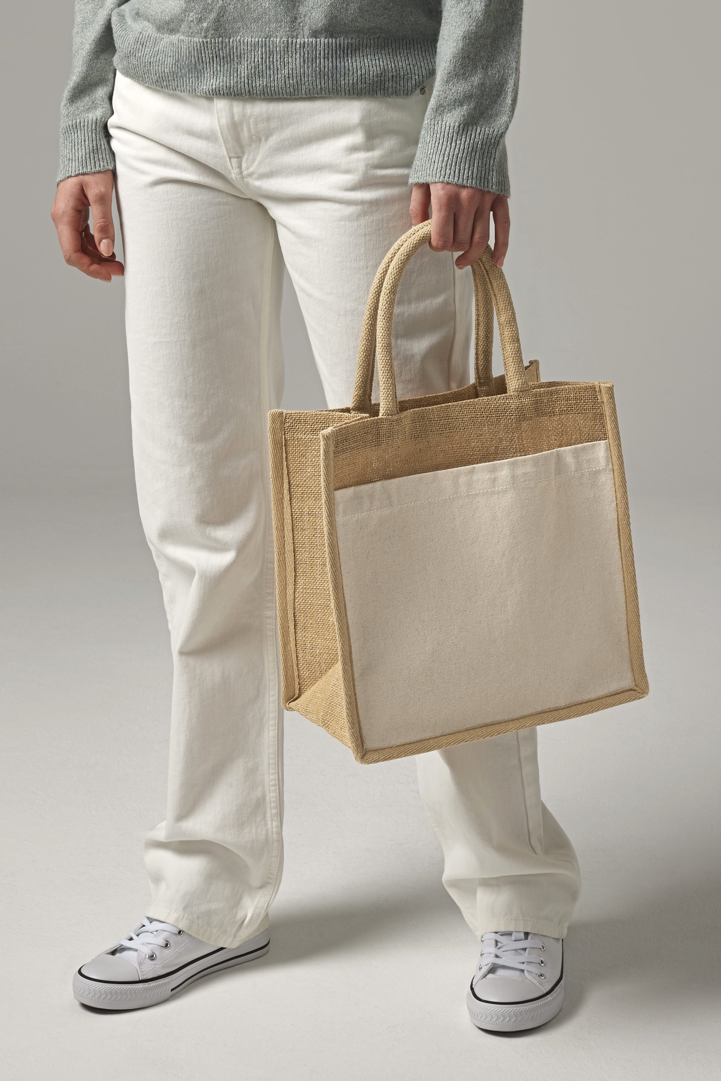 Cotton Pocket Natural Starched Jute Midi Bag - Westford Mill